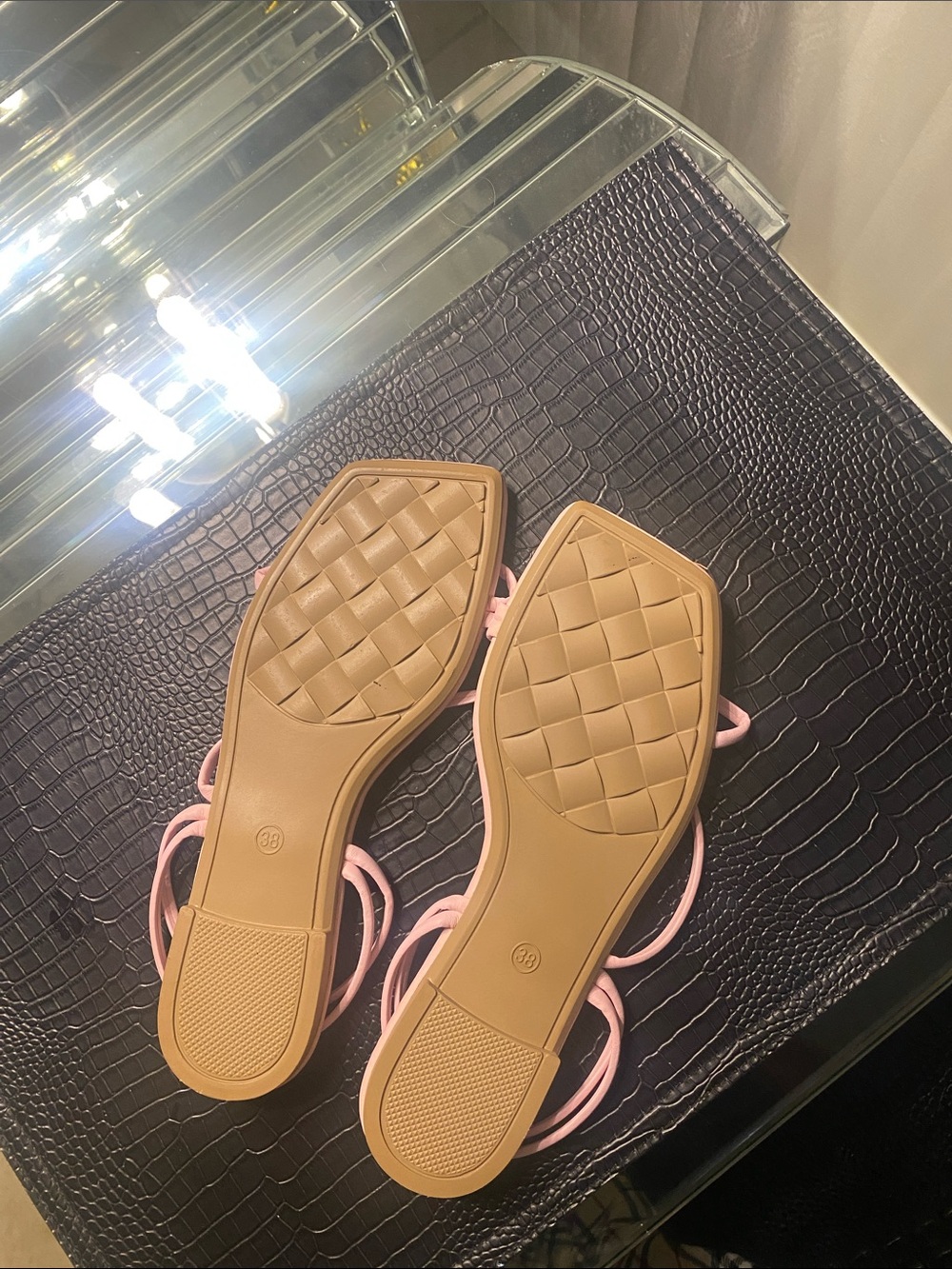 Pink Strappy Square-Toe Sandals - Picture 2 of 3